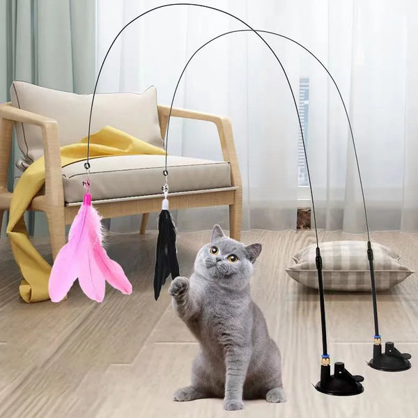 Brinquedo Interativo para Gato Varinha Pena com Ventosa